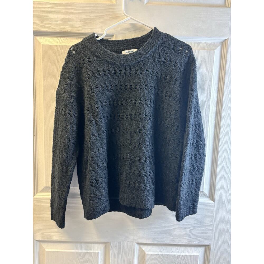 Old Navy Black Crew Neck Sweater Textured Knit Size Medium